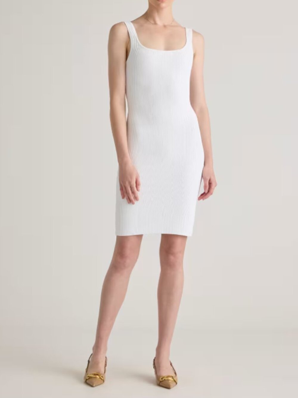 Quince Square Neck Ribbed Knit Mini Dress White - M